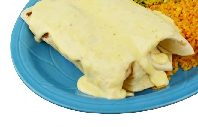 99 Seafood Burritos Two burritos filled with our very special seafood recipes served with mexican rice and cream salad, topeed with cheese sauce. 13.