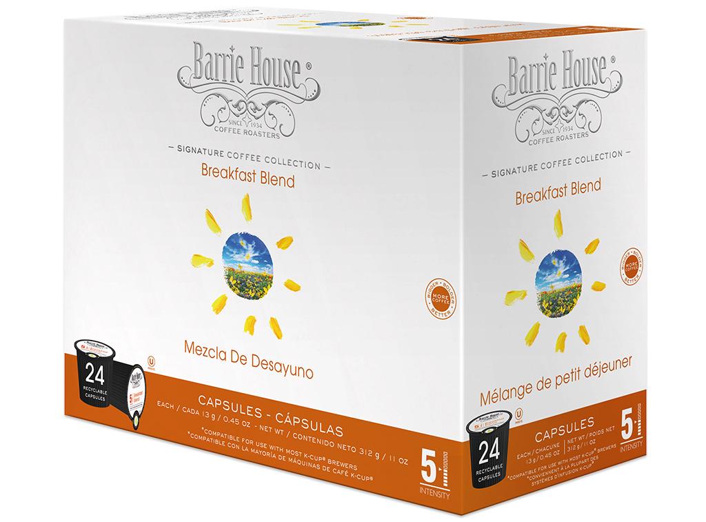 BREAKFAST BLEND SINGLE CUP Description: A medium-roasted lively & balanced blend of South American Arabica s grown at high altitude gives this blend a light