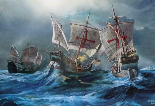 Christopher Columbus Left with three ships - the Nina, Pinta and Santa Maria in August, 1492 On October 12, he went ashore on a