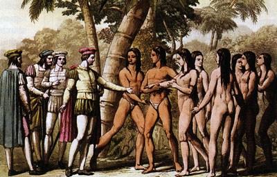 Christopher Columbus The natives that Columbus encountered were the Arawak, who were peaceful and friendly Noting their gold ear ornaments, Columbus took some of the Arawaks prisoner and insisted