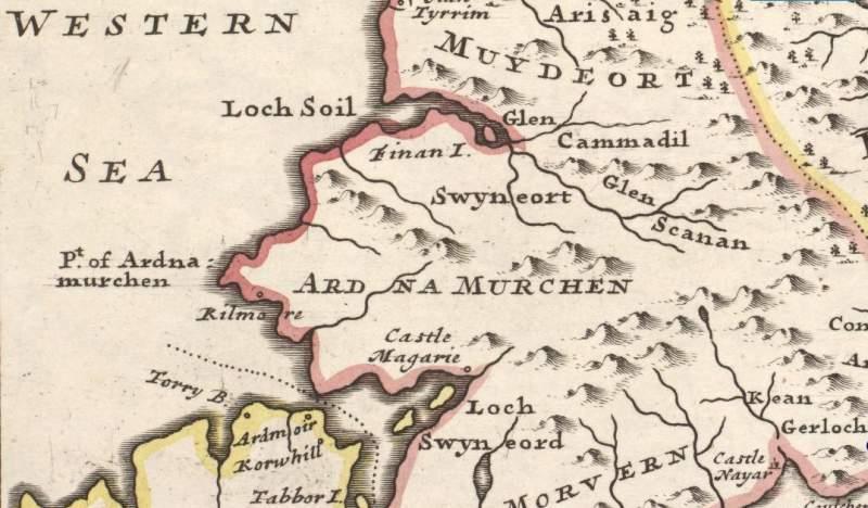 AP APPENDIX 4 Maps and Charts of Ardnish Prior to 1800 when most maps and nautical charts were relatively inaccurate, the Ardnish peninsular simply appears not to exist at all, and is subsumed into