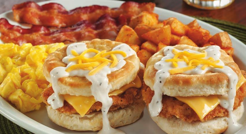 cheese. With two eggs, two applewood smoked bacon strips and choice of hash browns, breakfast potatoes or fruit.
