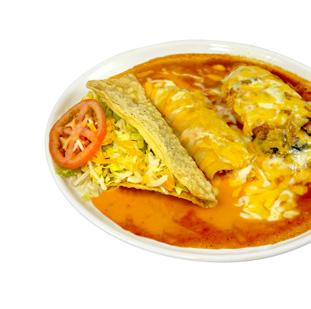 Enchilada choices of Cheese, Beans, Beef, or Chicken Sour cream or guacamole.