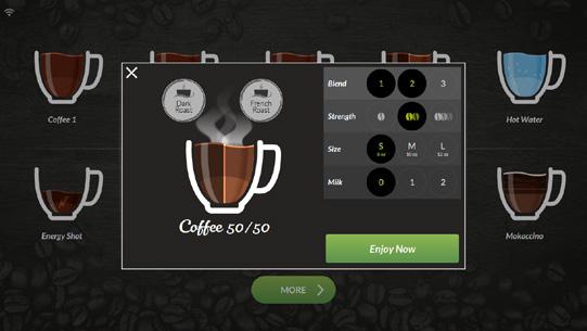 Beverage Settings Screen Simple selection screen to customize your perfect beverage. Regular coffee image changing accordingly with the choices you make for your drink.