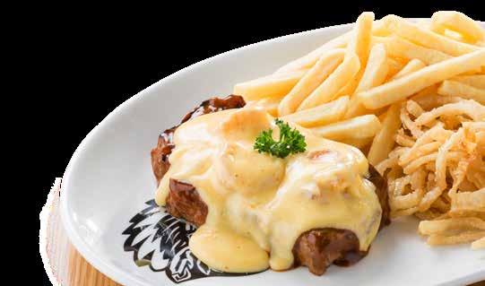 90 Generous in size and taste. SPECIALITIES 200g 300g CHEDDAMELT FILLET 169.90 199.90 Fillet topped with a slice of melted cheese and mushroom or pepper sauce.