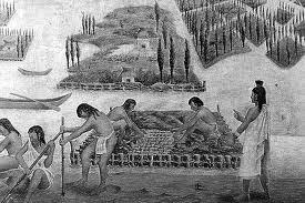 The Aztec city of Tenochtitlan was built on an island. The island did not have a lot of farmland. This picture shows how the Aztecs solved the problem of not having enough farmland.