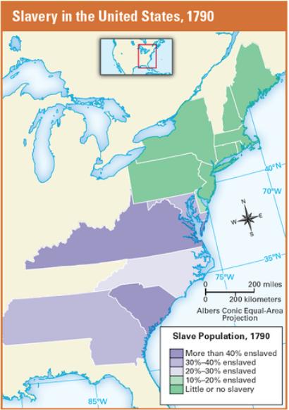 5. Create a Slave Population key like the one on page 143. Use 5 different colors and color in your map according to each percentage.