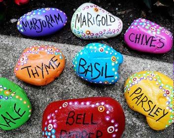in a fun way and write the name of the fruit/vegetable on the rock. Use permanent markers for small details/writing. No need to paint the bottom of the rock.