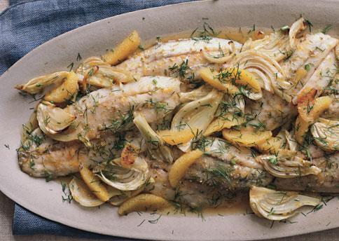Roasted Barramundi with Fennel and Orange Serves: 4 Prep Time: 15 minutes Cook Time: 40 minutes 1 ½ pounds US (Australis) Barramundi fillets with skin or four 6-ounce skinless fillets 2 teaspoons