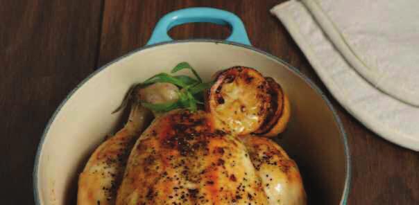 SERVES: 6 8 PREPARATION TIME: 5 minutes COOKING TIME: 2 2½ hours COOK IN: a 5 quart oval French oven INGREDIENTS 1 2 tablespoons softened butter, for greasing 4½ lb roasting chicken 5 6 fresh