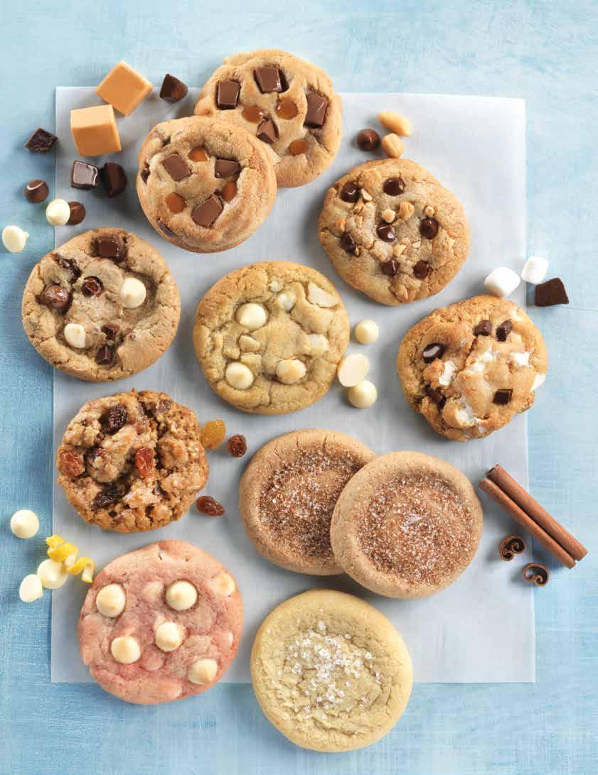 KEEPS 6 MONT HS IN FREE ZER AND 6 WEEKS IN REFRIGERATOR. VARIOUS SELECTIONS OF OUR COOKIE DOUGH ARE ALSO AVAILABLE IN PRE- PORTIONED COOKIE DOUGH BY THE BOX. EACH 2.7-LB. BOX CONTAINS 36 COOKIES.