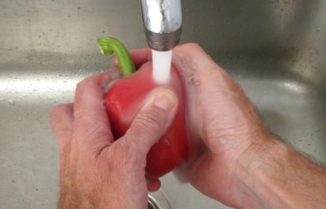 Cut the bell pepper in half