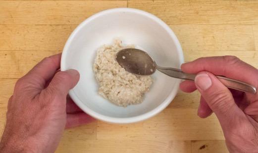 oats into a microwave safe bowl. 7.