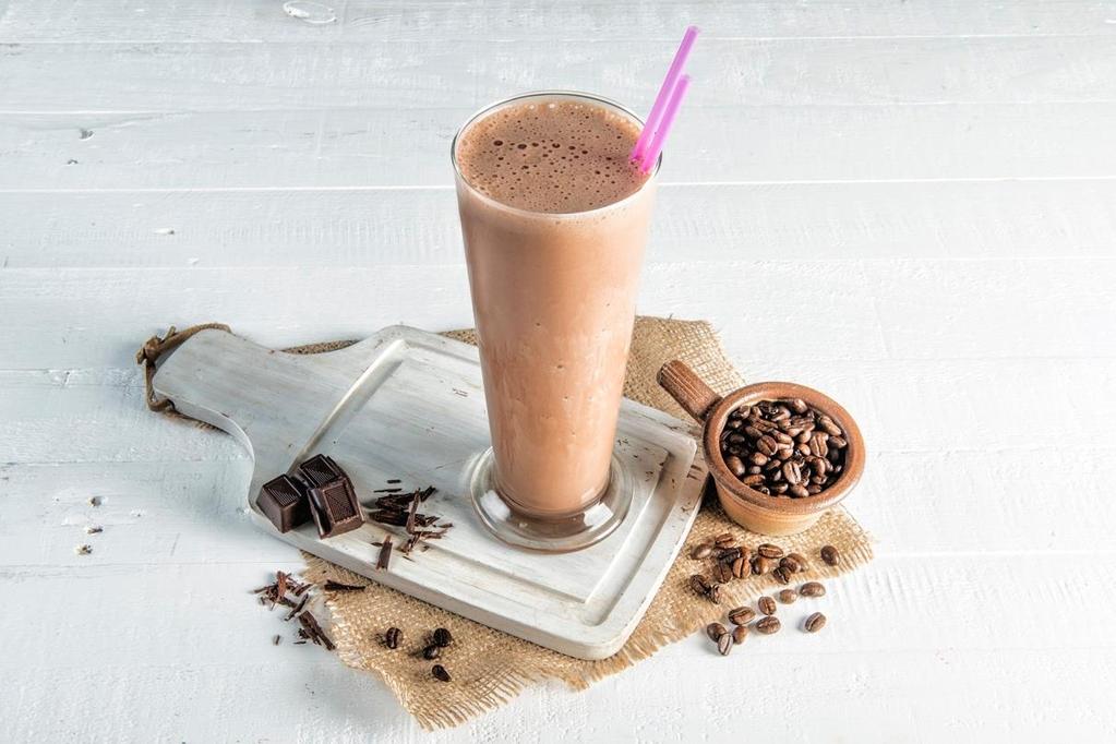 34 Mocha Delight 1 frozen banana 1 cup strong-brewed coffee 1 tablespoon unsweetened cocoa powder 1/2 cup plain Greek