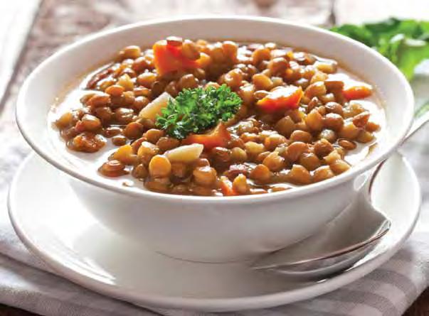 Calories 110 Carbohydrate 18 g Protein 6 g Fat 1 g Fiber 6 g Sodium 320 mg Cholesterol 0 mg Lentil Stew Number of servings: 10 Serving size: 1 cup 2 teaspoons vegetable oil 1 large onion, chopped 1