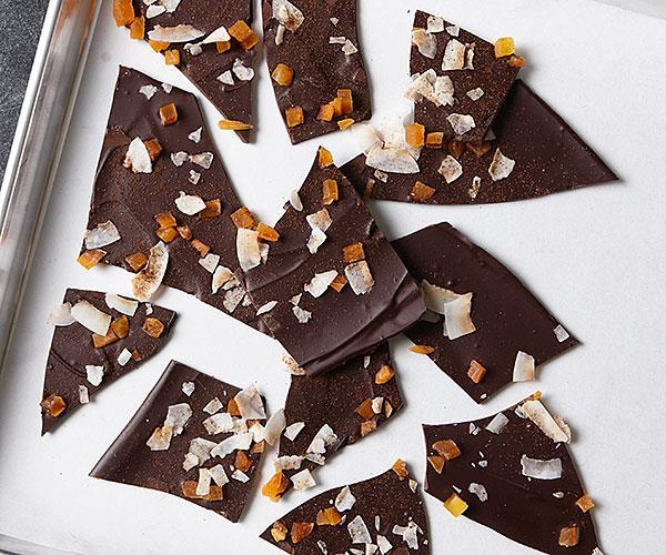 SAMPLE Recipes: Chocolate Bark with Dried Mango, Coconut, and Chile Tropical flavors brighten up this bark; and a little heat keeps things interesting: 3 lb.