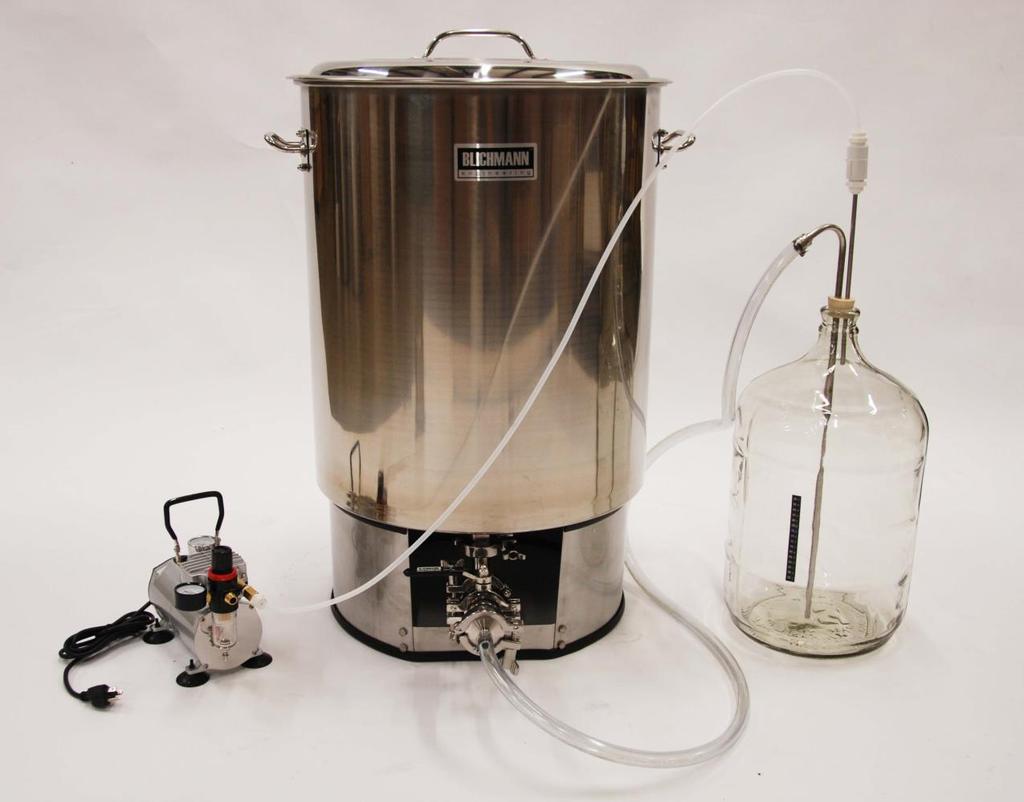 pictures below. Open the valve on the fermentor and then turn on the vacuum pump. Wine will begin to flow from the fermentor, through the racking tube and into the carboy.