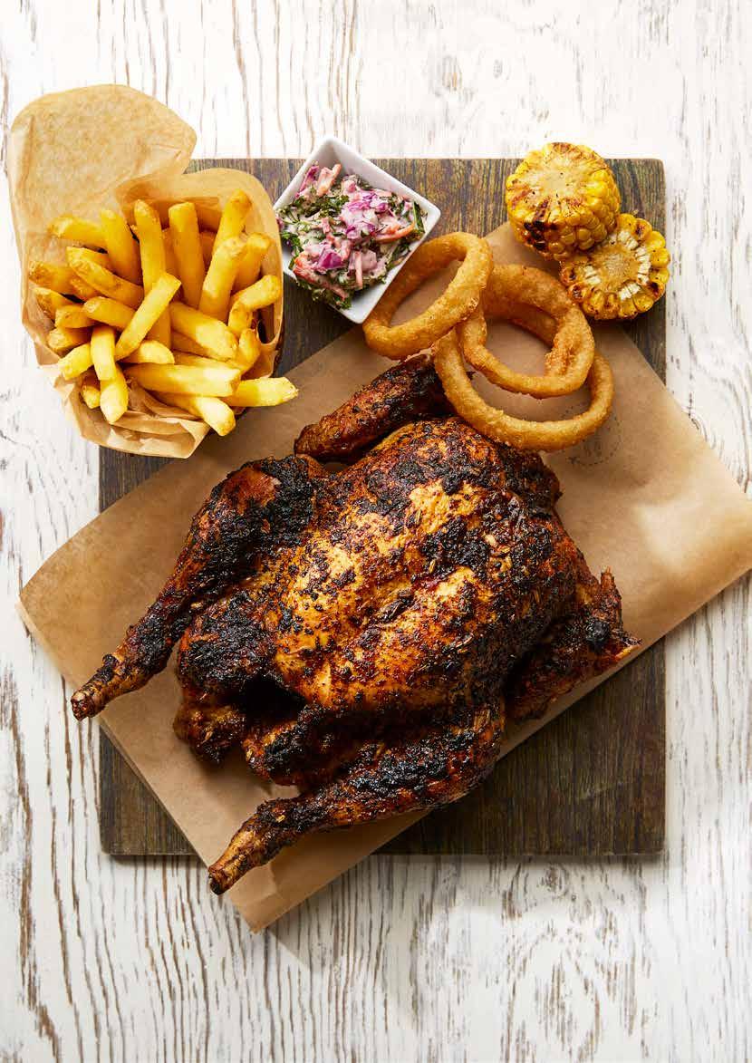 WHOLE CHICKEN WITH BBQ RUB Upgrade TO SWEET POTATO FRIES OR CHEESY FRIES FOR 1.00 OR CHEESE & BACON FRIES FOR 1.