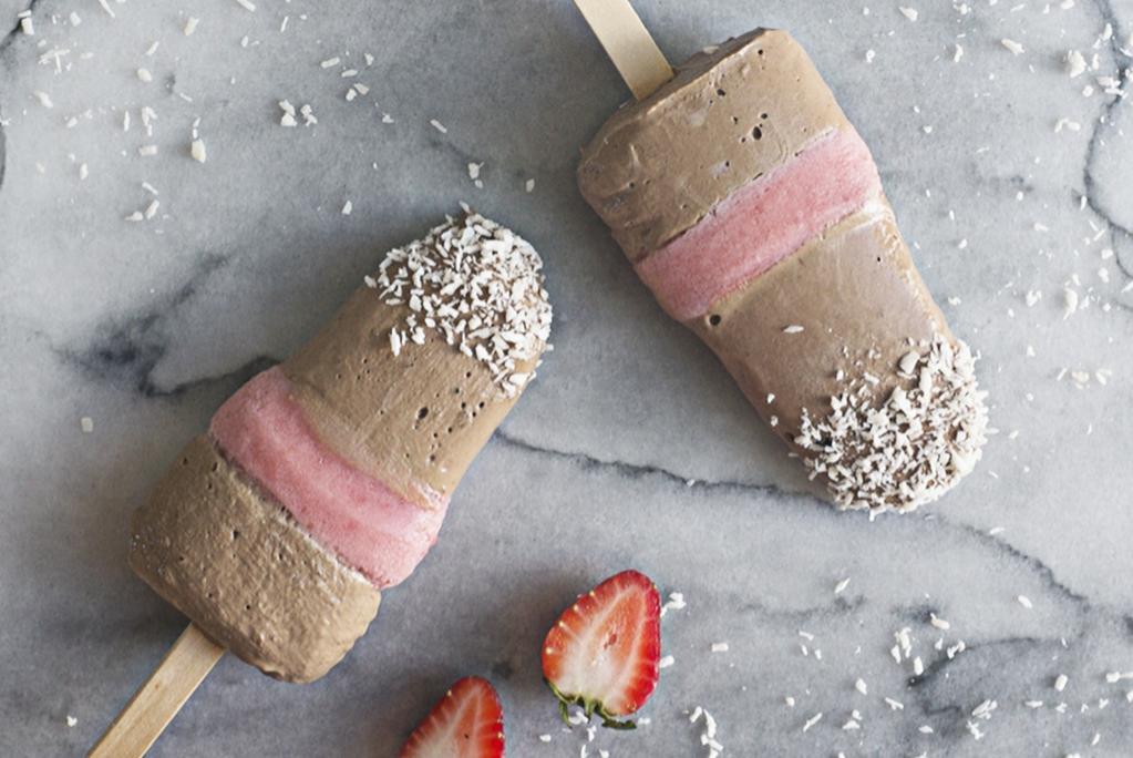 Strawberry Popsicles 12 For the Chocolate Banana Layer 1 serving of PW1 Chocolate PW1 Vanilla or Blackcurrant tastes great too! 1 large ripe banana 1 cup (240ml) of plant or coconut milk.
