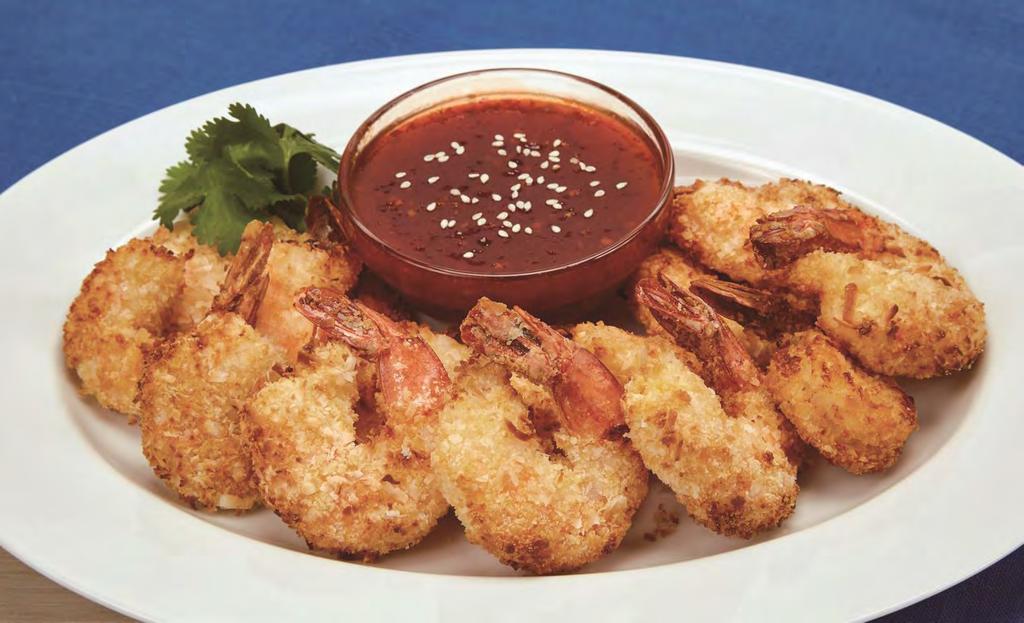 INGREDIENTS: 12 large shrimp, raw, peeled and deveined 1 cup panko breadcrumbs 1 cup coconut, dried, unsweetened 1 Tbsp. cornstarch 1/2 cup flour, white 1/2 cup egg white, raw COCONUT SHRIMP 1.