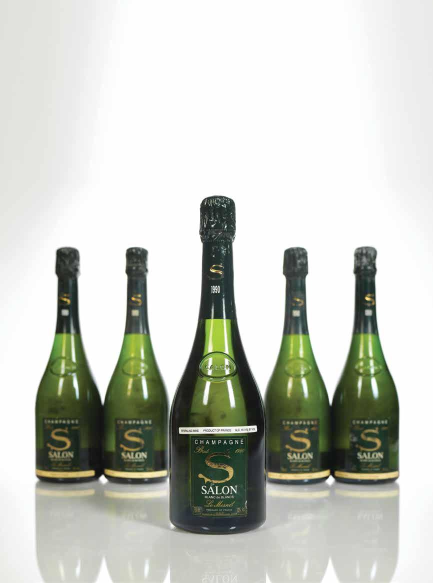Pol Roger Extra Cuvée de Reserve Extra Dry 1964 Champagne into foil, lightly bin-soiled labels, one scuffed label 918 2 bottles per lot HK$5000-7500 US$650-950 Salon Blanc de Blancs Le Mesnil 1990