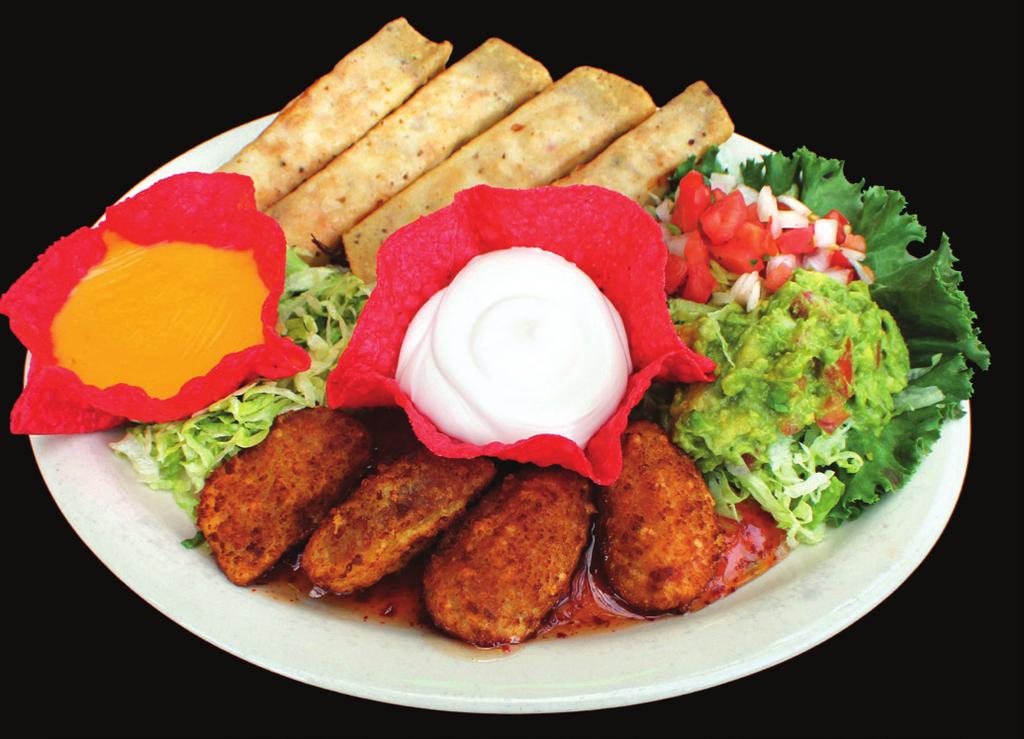 de gallo and sour cream. 5 tostada chips covered with your choice of beef or chicken fajita with refried beans, white cheese, topped with lettuce, tomatoes and sour cream. NACHOS SUPREME vgff 9.