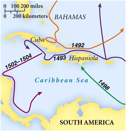 Spain Christopher Columbus = financed by Spain in an attempt to compete with Portugal Searching for a western route to India Reached the Bahamas (1492) believing them to be the Indies 4 Expeditions