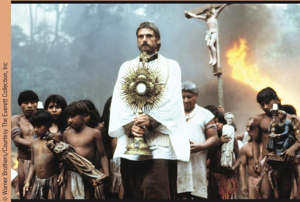 The Jesuit missionary Father Gabriel (Jeremy Irons) with the Guaraní