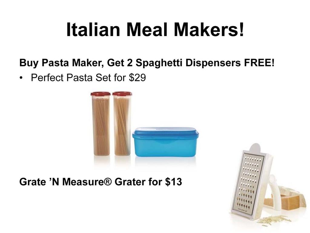 Perfect Pasta Set for $29. Buy Pasta Maker, Get 2 Spaghetti Dispensers FREE. Cook, strain and serve pasta in minutes! Exclusive set! Includes 8-cup/1.