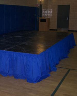 4 x4 Stage Steps Stage Skirt (per ft) Stage $27.00 $1.25 Multiple pieces of the 4 x4 stage can be placed together to make a larger stage. Available in 8, 16, or 24 heights.