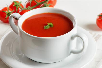 Tomato Soup (Serves 2 3) 1 x carrot 1 x stick celery 1 x medium brown onion and 1 clove garlic 1 tsp olive oil, 1 vegetable stock cubes 1 x 400 g tinned plum tomatoes (or crush 6 x tomatoes in
