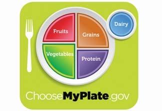 What s on your plate? Vegetables Fruits Grains Protein Dairy Vary your veggies, Focus on whole eat more red, fruits but any orange & green. fruit counts. Eat 2 1/2 cups Eat 2 cups every every day.