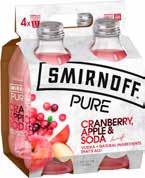 RTDS/CIDER Smirnoff Pure Vodka 300ml Bottles 4 Pack Cranberry, Apple &