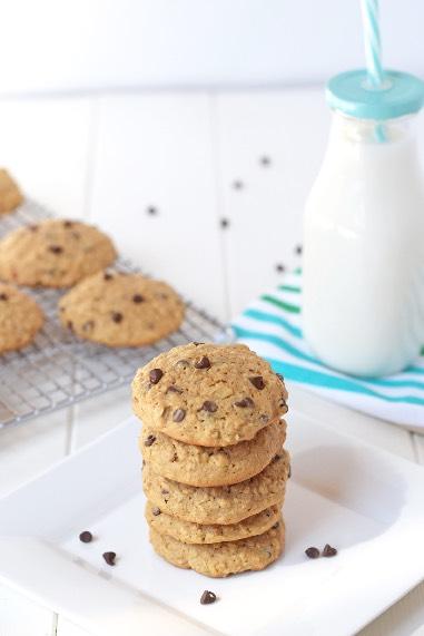 Oatmeal Chocolate Chip Cookies 1 cup oat flour* ⅔ cup old fashioned oats ⅓ cup quick oats 1½ teaspoon baking powder ½ teaspoon salt 1 tablespoon cornstarch ½ cup honey ¼ cup natural peanut butter 1