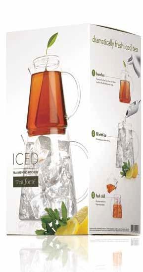 brewing pitcher Two sculpturally designed, heat resistant glass pitchers stack for a dramatic table side presentation. Brews 24 oz. 20940 6.0 L X 6.0 D X 11.