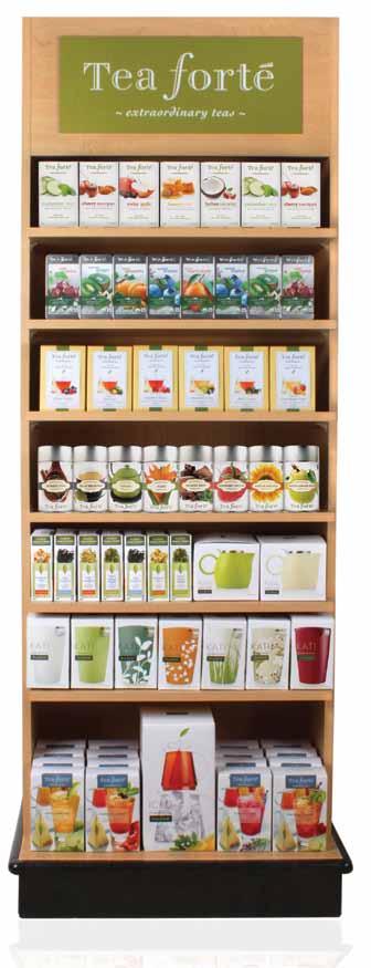 MERCHANDISING DISPLAYS destination display 26.8 L X 17.8 D X 78.0 H Free-standing custom solid wood display brings your customer s favorite Tea Forté offerings to any retail environment.