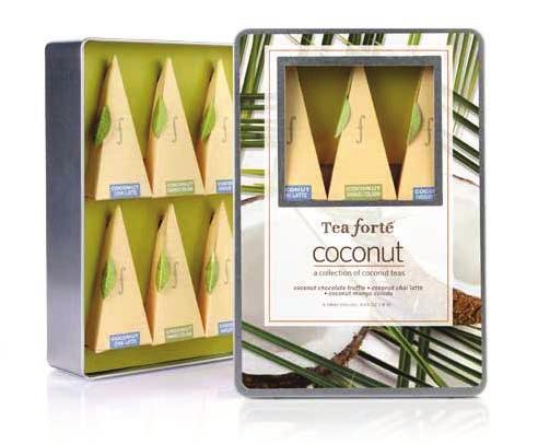 3 H coconut ribbon box & petite ribbon box COCONUT Sip the tropical taste of paradise in these delicious, captivating cups of organic coconut tea.