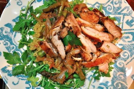 Teriyaki Chicken Salad Ingredients (Makes 4 Servings): 1 can stevia sweetened lemon lime soda ½ cup coconut crystals (ground coconut) ¾ cup brown rice vinegar 4 cloves garlic, smashed 1 tbsp fresh