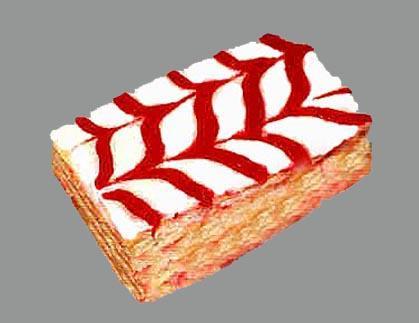 Strawberry Napoleons Step : Use the same make-up procedure for layering this product. Step : Fill between layers with strawberry custard.