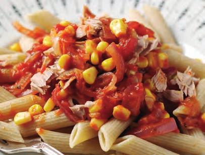monday tastytuna andsweetcorn pasta 406kcals/1774kJ per portion This recipe can be served cold as a salad, making it perfect for packed lunches too.