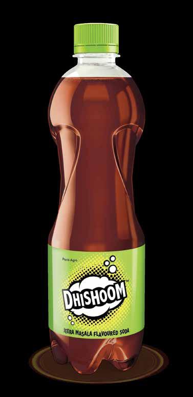 DHISHOOM Jeera Masala Flavoured Soda In 2012, we launched India's first spice based soda, Dhishoom. It packs a flavourful punch of cumin with every sip.