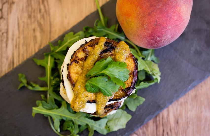 Grilled Peach-&- Mozzarella Salad The perfect blend of sweet and savory, this refreshing summer salad packs the most flavor when made with farm-fresh ingredients.