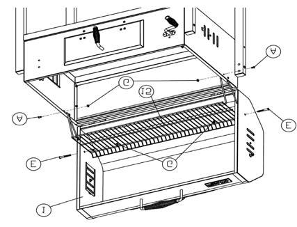 PARTS LIST STEP 11 Attach warming rack (15) to grill body (1) using M5 (A) and (E) with M5 Nut (G) as shown.