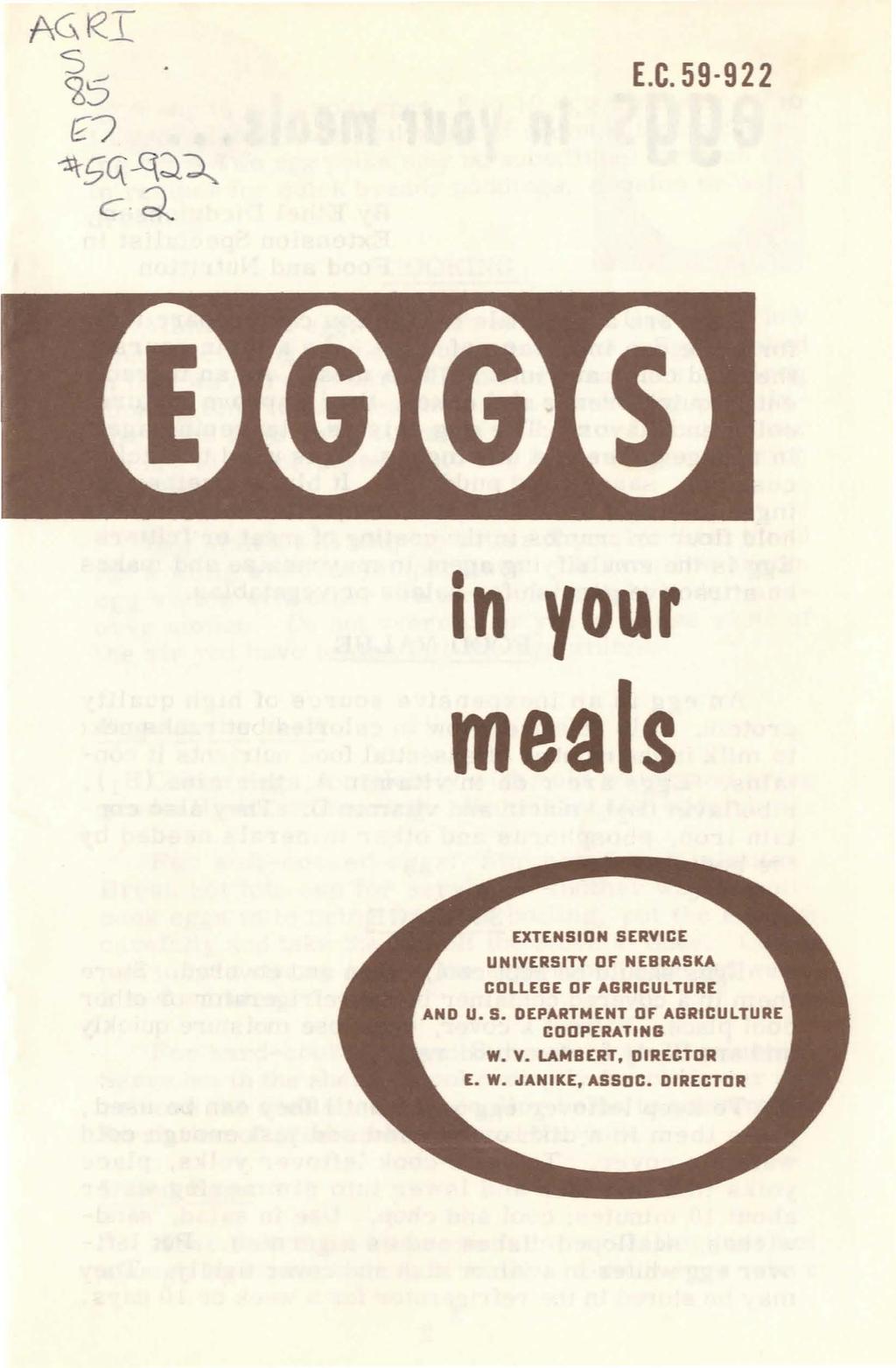 E.C. 59-922 1n your meals EXTENSION SERVICE UNIVERSITY OF NEBRASKA COLLEGE OF AGRICULTURE AND