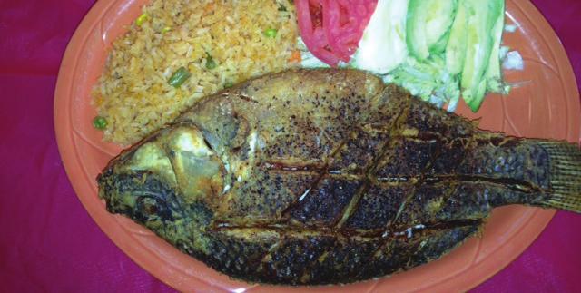 95 Camarones a la Mexicana Fish Tacos Two talapia filets grilled with the house seasoning, served with rice, steamed vegetables, lettuce, pico-de-gallo, and three flour tortillas A dozen sauteed