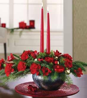 Beautifully finished with festive jingle bells, 12 taper candles and a metallic red floating candle. E.