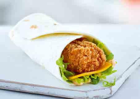 Main Menu Spicy Chicken Snack Wrap Small Tortilla Wrap: EITHER: WHEAT Flour (67%), Water, Stabilisers (Glycerol, Sodium Carboxy Methyl Cellulose), Rapeseed Oil, Raising Agents (Diphosphates, Calcium