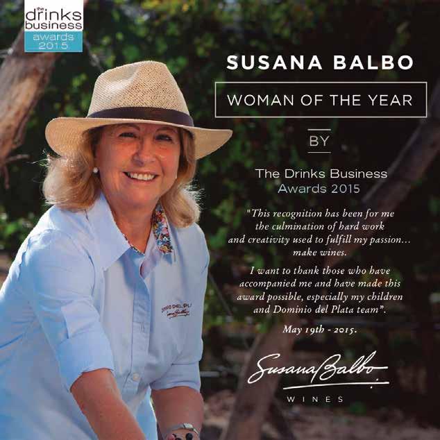 SUSANA BALBO RECOGNIZED "WOMAN OF THE YEAR 2015" BY THE DRINKS BUSINESS May 2015, http://www.thedrinksbusiness.