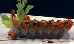 spicy tuna and avocado inside, topped with pepper tuna,