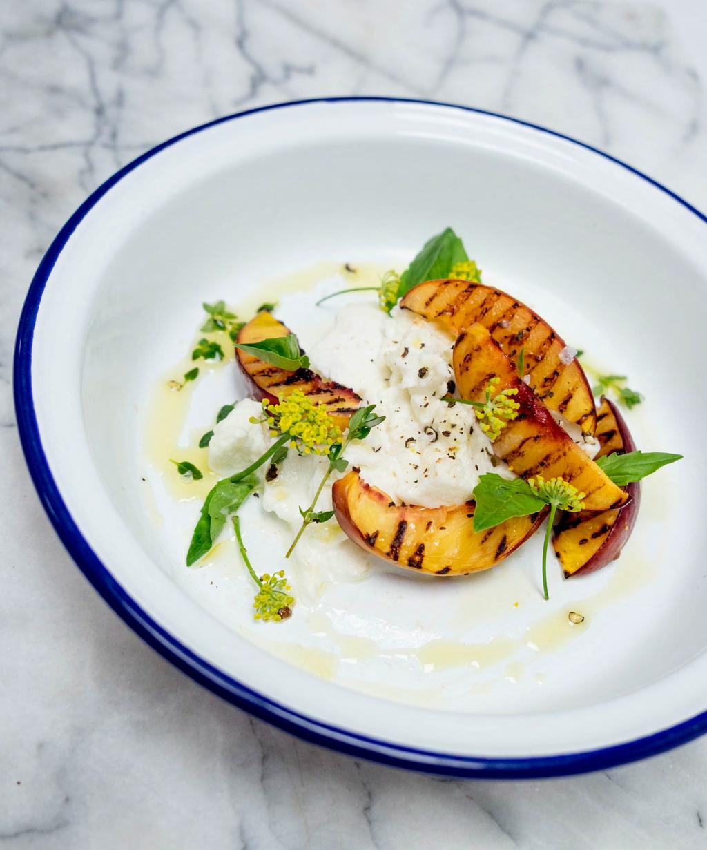SUMMER MENU STARTERS Burrata with grilled peach and fresh herbs Citrus crab salad with brown crab mayonnaise and sourdough Bresaola, ricotta and rocket with a blackberry dressing MAINS Spring green